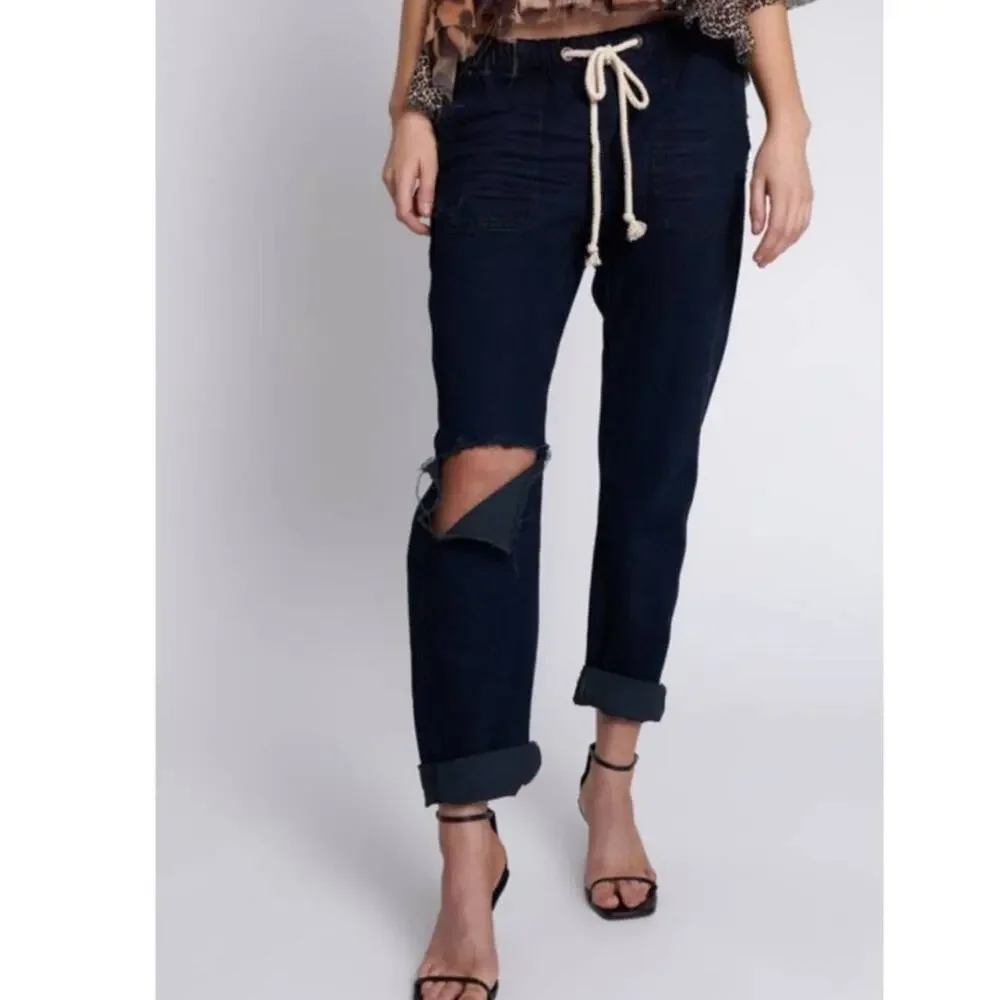 New Free People OneTeaspoon Shabbies Drawstring Boyfriend Jeans $138 SMALL